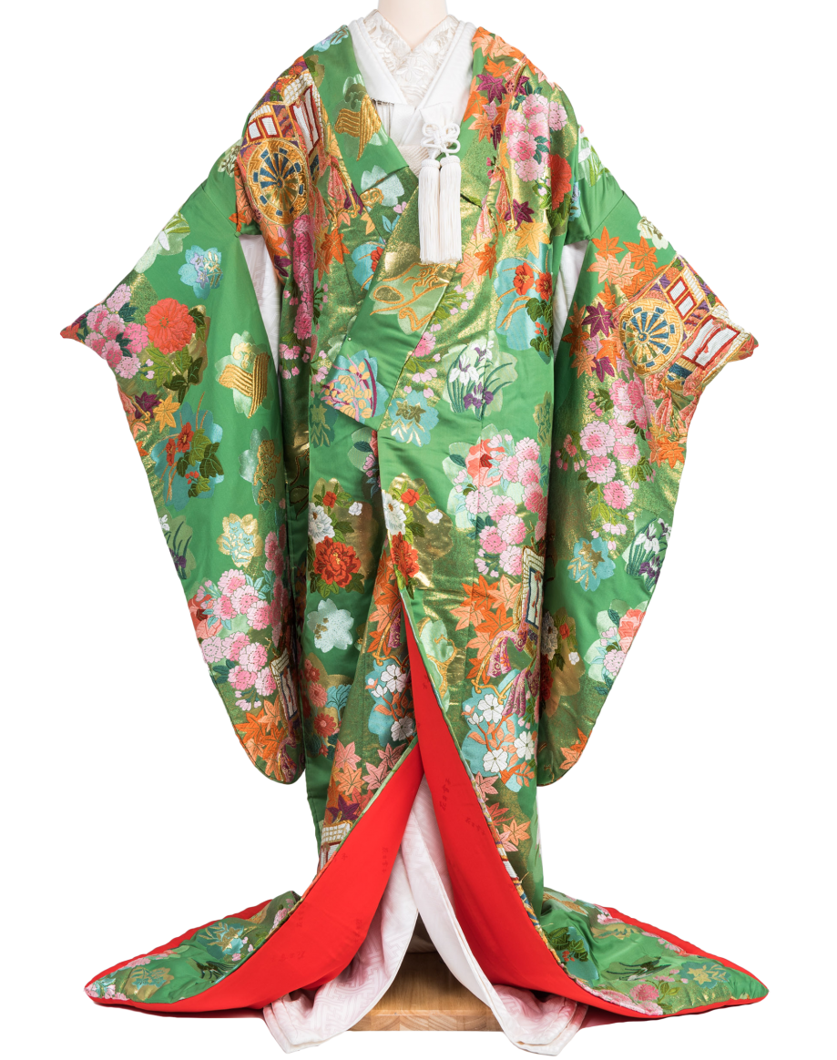 色打掛 花柄 絹素材 色打掛 鶴と花柄 赤 絹 【公式通販】