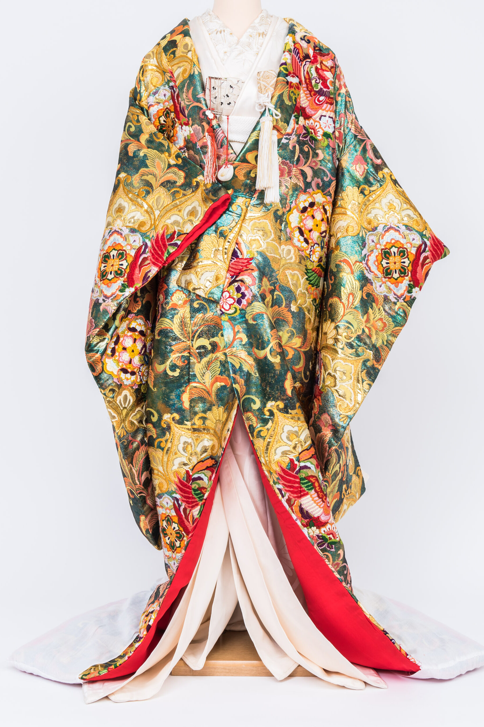 週末お得！正絹帯上品な金の鳥柄結婚式などに！