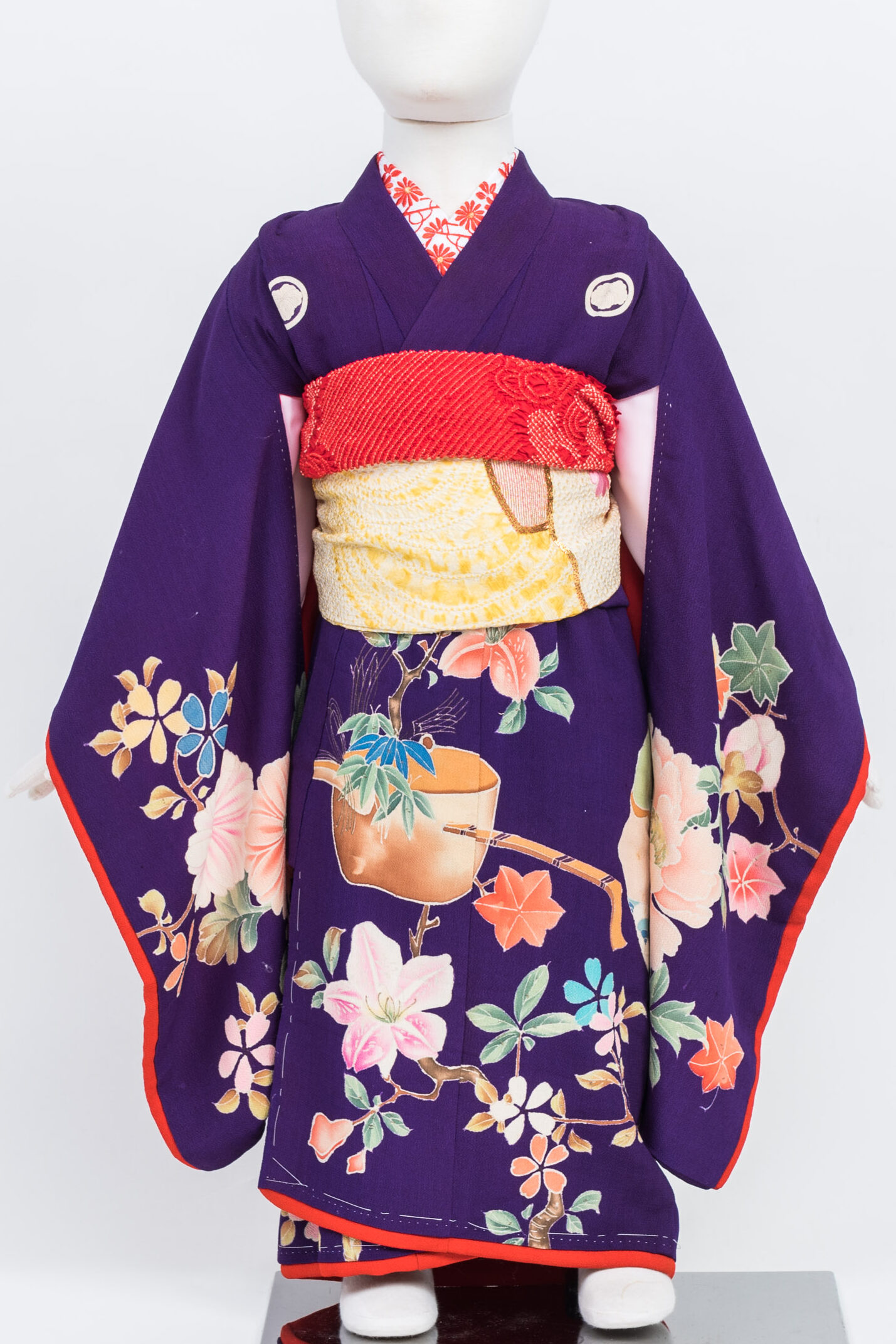 七五三3歳女の子着物アンティーク桜模様黄緑錦紗正絹グリーン