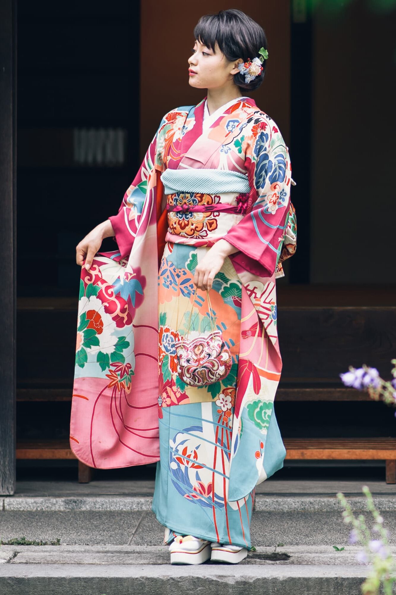 振袖セット 紅型 なくっ 熨斗模様 帯 長襦袢 草履バックセット